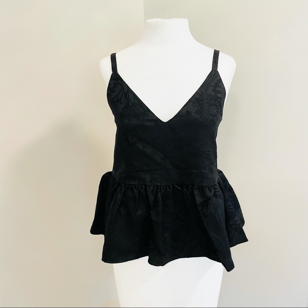 Black Floral Embroidery Professional Tank Top With Peplum From Express NWT
